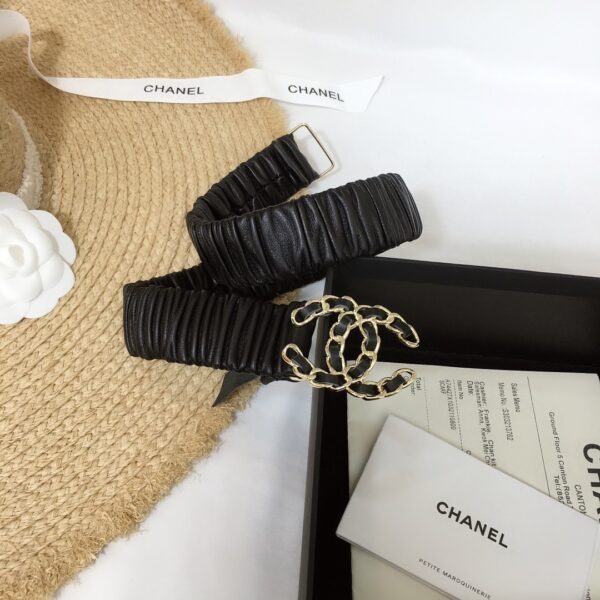1:1 Replica Chanel Belt With Double C Buckle Black Gold-Tone Metal and Strass Women Belt