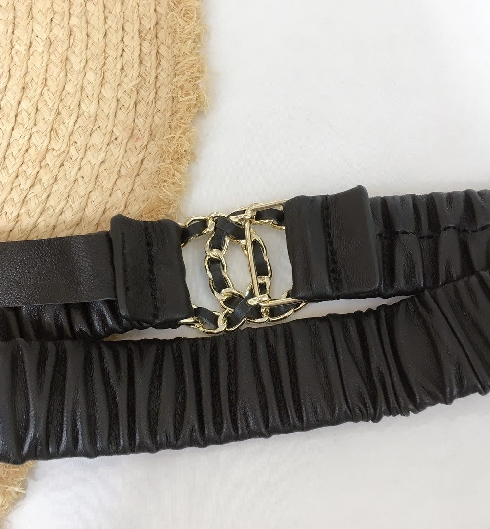 1:1 Replica Chanel Belt With Double C Buckle Black Gold-Tone Metal and Strass Women Belt