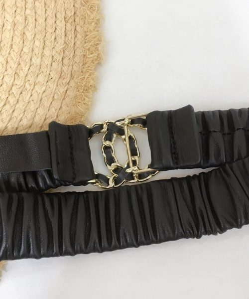 1:1 Replica Chanel Belt With Double C Buckle Black Gold-Tone Metal and Strass Women Belt
