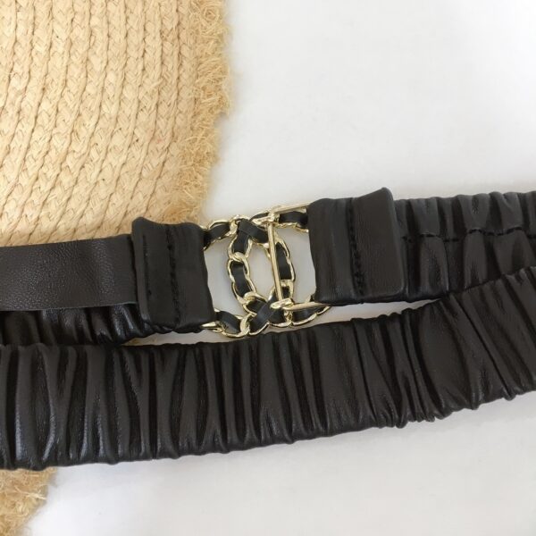 1:1 Replica Chanel Belt With Double C Buckle Black Gold-Tone Metal and Strass Women Belt