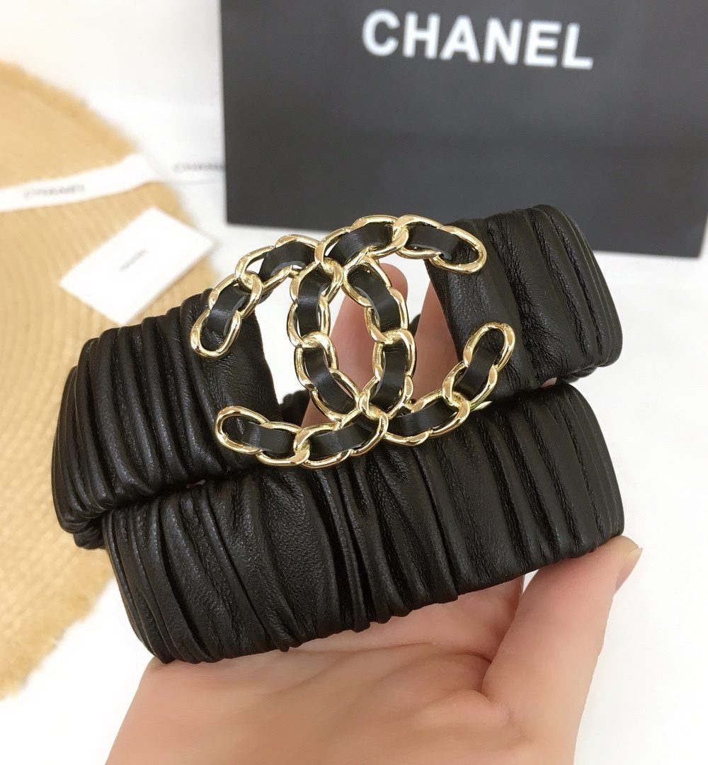 1:1 Replica Chanel Belt With Double C Buckle Black Gold-Tone Metal and Strass Women Belt