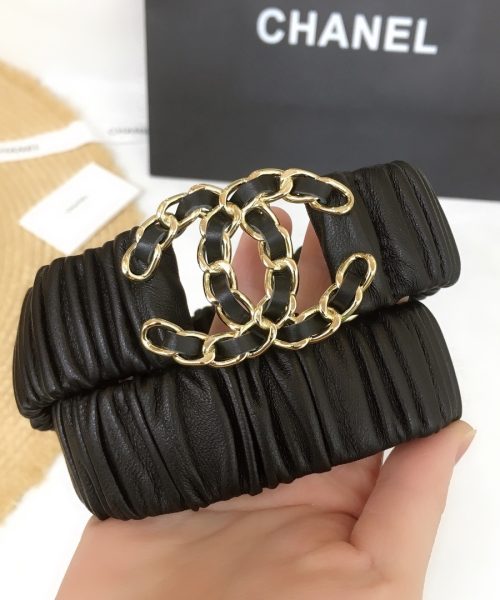 1:1 Replica Chanel Belt With Double C Buckle Black Gold-Tone Metal and Strass Women Belt
