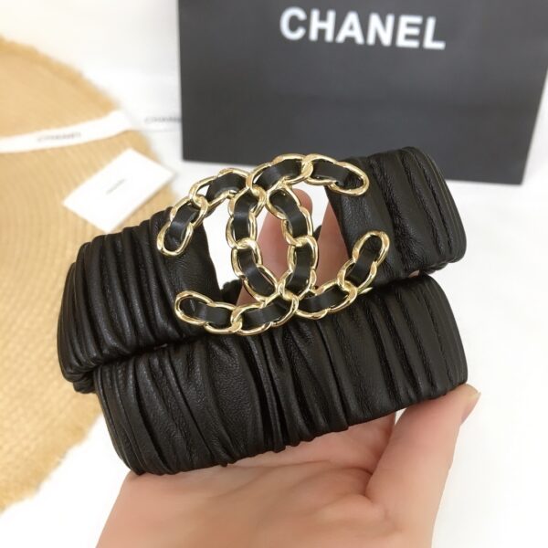 1:1 Replica Chanel Belt With Double C Buckle Black Gold-Tone Metal and Strass Women Belt