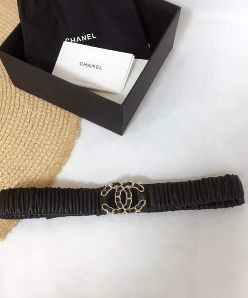 1:1 Replica Chanel Belt With Double C Buckle Black Gold-Tone Metal and Strass Women Belt