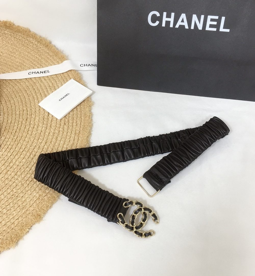 1:1 Replica Chanel Belt With Double C Buckle Black Gold-Tone Metal and Strass Women Belt