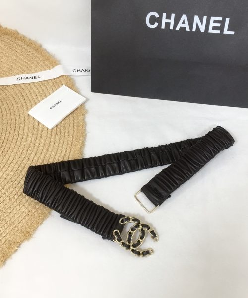 1:1 Replica Chanel Belt With Double C Buckle Black Gold-Tone Metal and Strass Women Belt