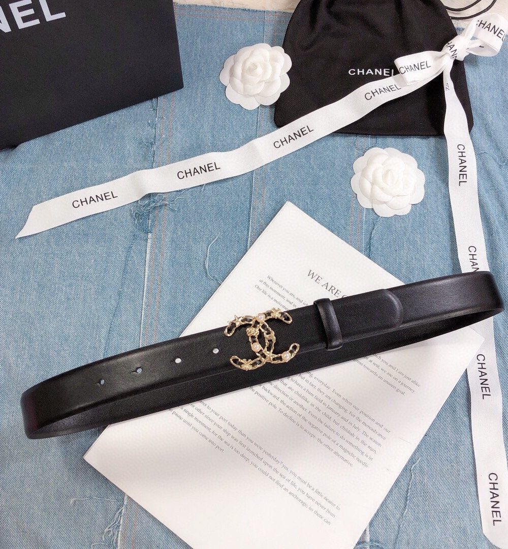 1:1 Replica Chanel Belt With Double C Buckle Black Gold Toned Hardware Women Belt