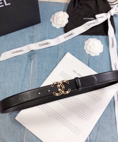 1:1 Replica Chanel Belt With Double C Buckle Black Gold Toned Hardware Women Belt