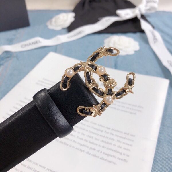 1:1 Replica Chanel Belt With Double C Buckle Black Gold Toned Hardware Women Belt