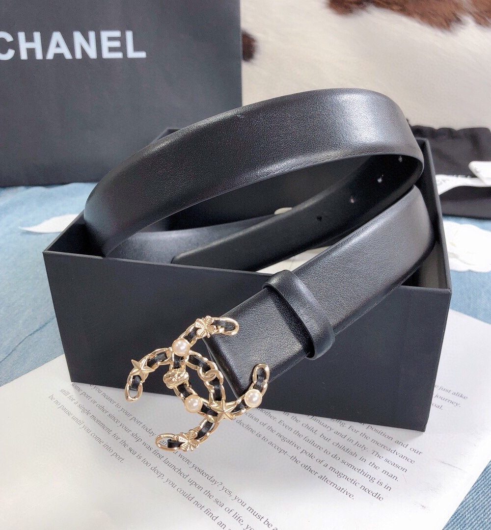 1:1 Replica Chanel Belt With Double C Buckle Black Gold Toned Hardware Women Belt