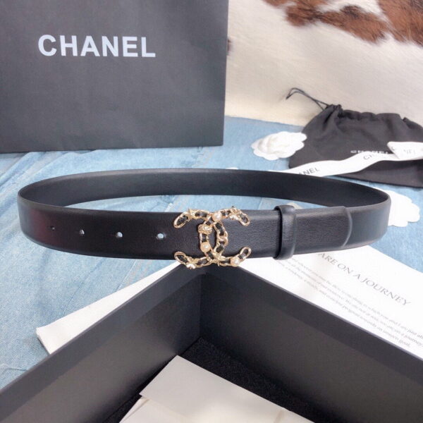 1:1 Replica Chanel Belt With Double C Buckle Black Gold Toned Hardware Women Belt