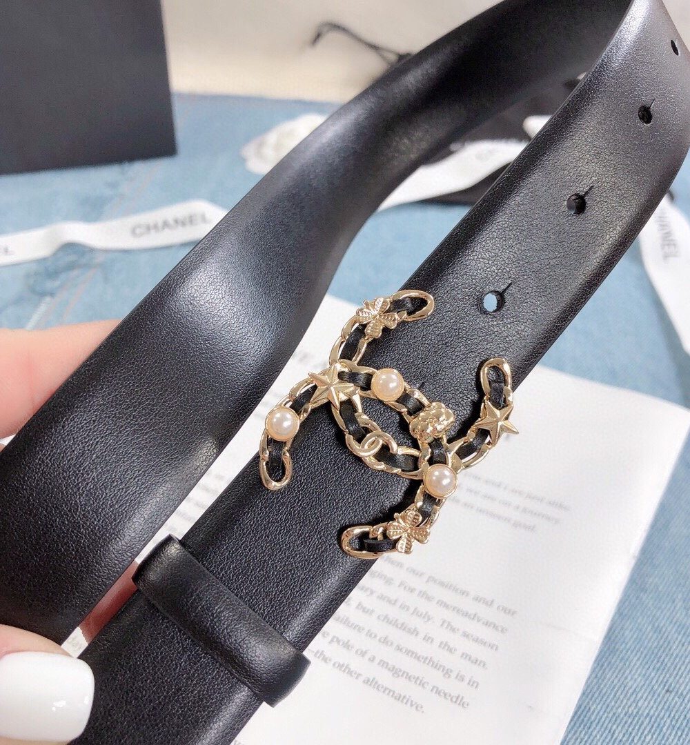 1:1 Replica Chanel Belt With Double C Buckle Black Gold Toned Hardware Women Belt