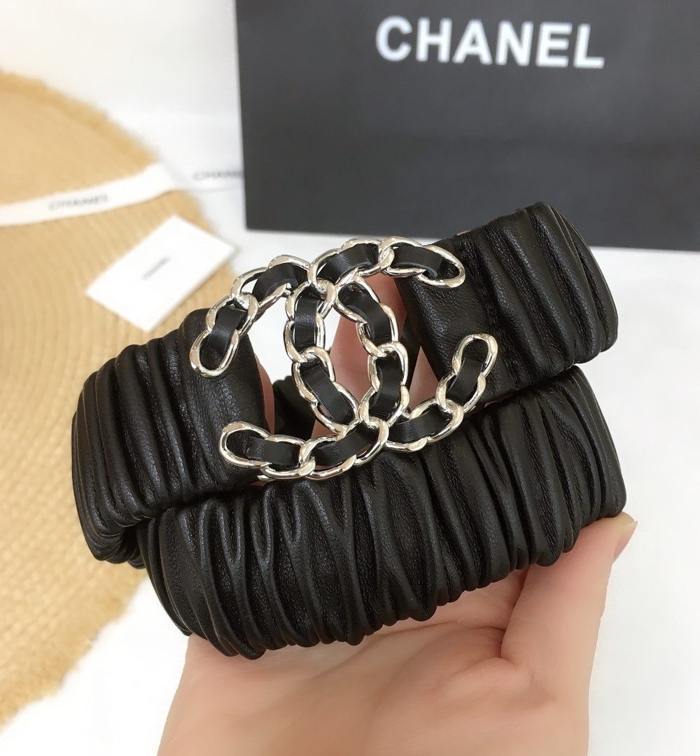 1:1 Replica Chanel Belt With Double C Buckle Black Silver-Tone Metal and Strass Women Belt