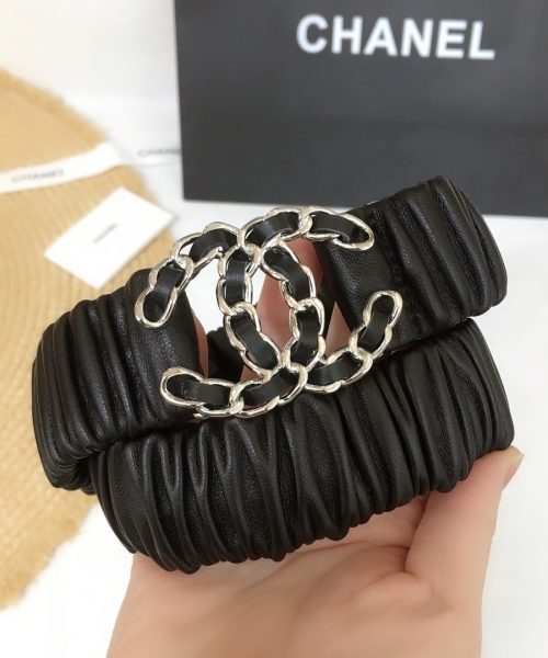 1:1 Replica Chanel Belt With Double C Buckle Black Silver-Tone Metal and Strass Women Belt