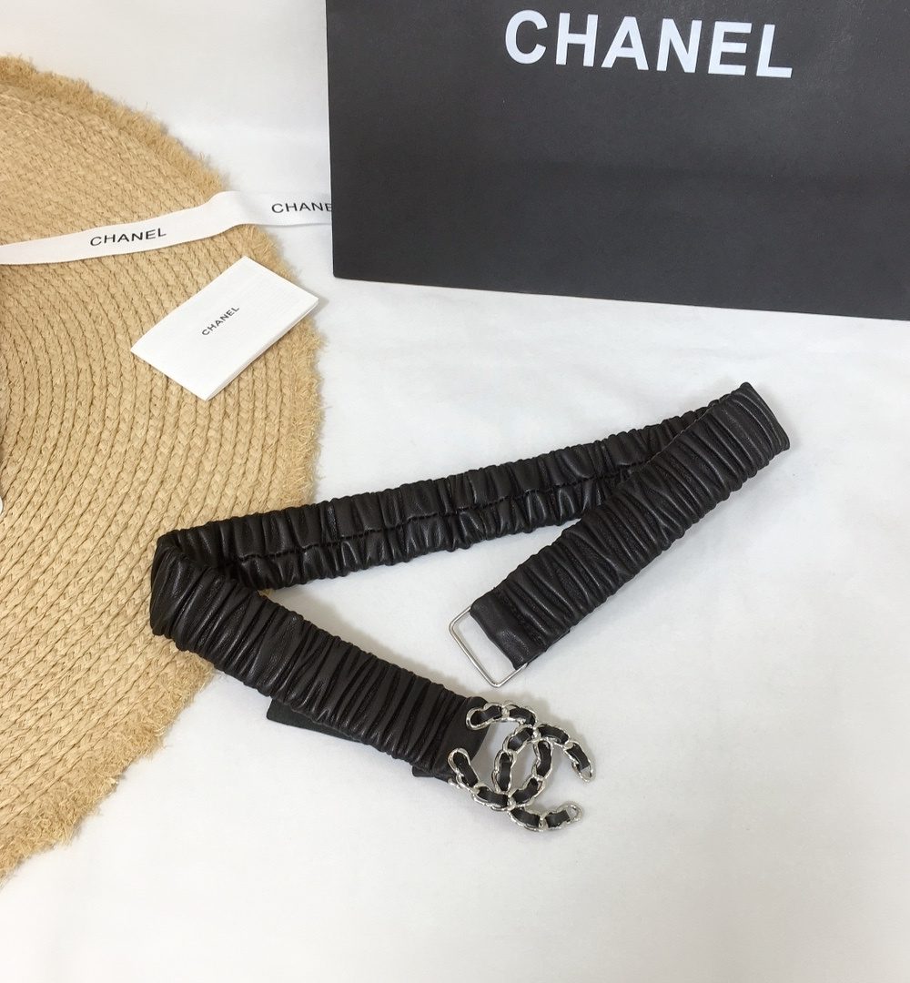1:1 Replica Chanel Belt With Double C Buckle Black Silver-Tone Metal and Strass Women Belt