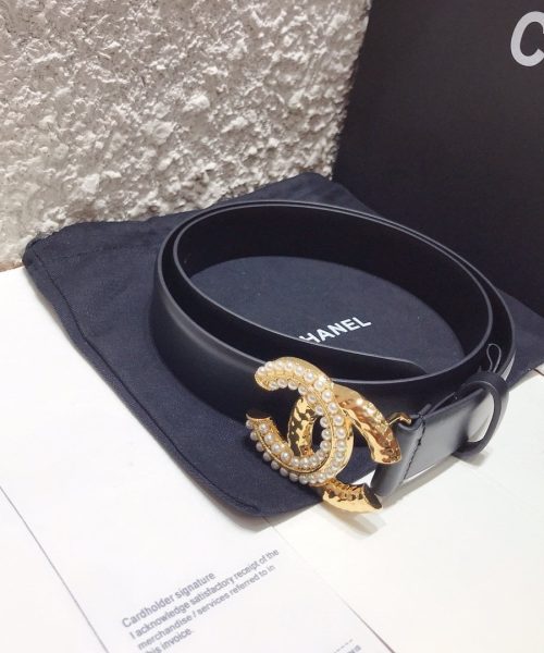 1:1 Replica Chanel Belt With Double C Buckle Black With Beaded and Silver Gold Women Belt