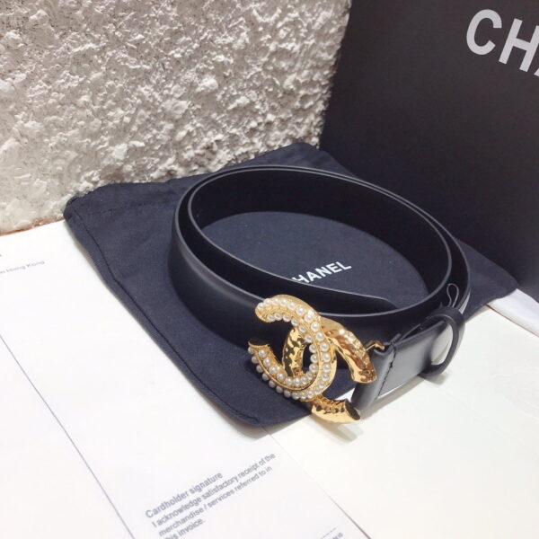 1:1 Replica Chanel Belt With Double C Buckle Black With Beaded and Silver Gold Women Belt
