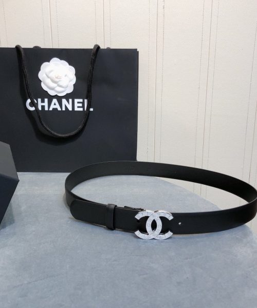 1:1 Replica Chanel Belt With Double C Buckle Black With Full Silver Hardware Women Belt