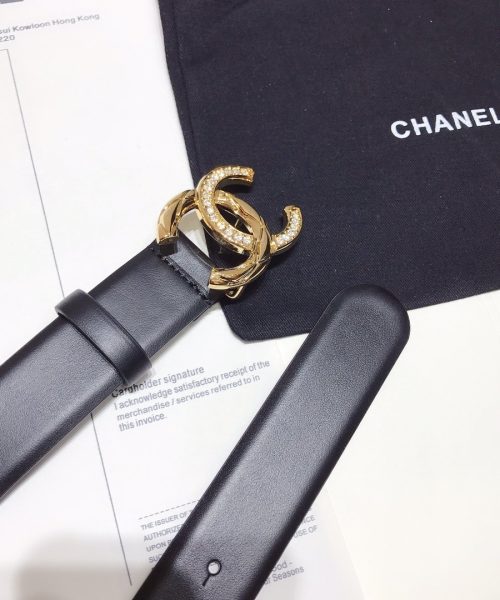 1:1 Replica Chanel Belt With Double C Buckle Black With Gold Toned Hardware Women Belt
