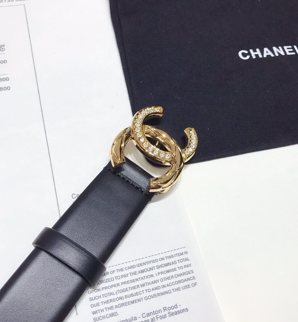 1:1 Replica Chanel Belt With Double C Buckle Black With Gold Toned Hardware Women Belt