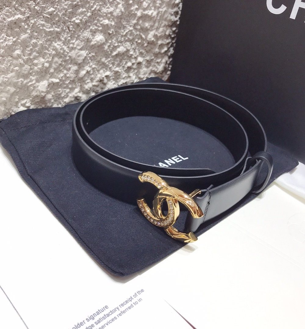 1:1 Replica Chanel Belt With Double C Buckle Black With Gold Toned Hardware Women Belt