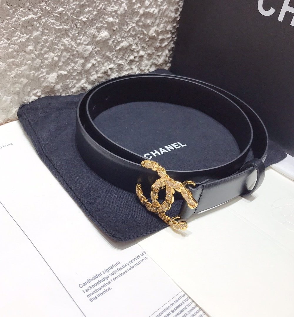 1:1 Replica Chanel Belt With Double C Buckle Black With Gold-Toned Hardware Women Belt