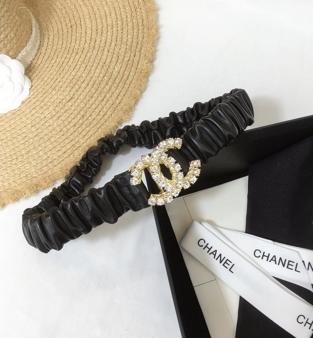 1:1 Replica Chanel Belt With Double C Buckle Black With Gold-Toned Metal and Strass Hardware Women Belt