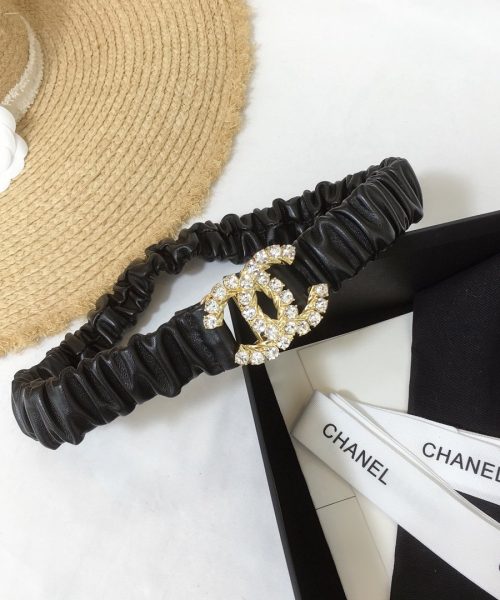 1:1 Replica Chanel Belt With Double C Buckle Black With Gold-Toned Metal and Strass Hardware Women Belt