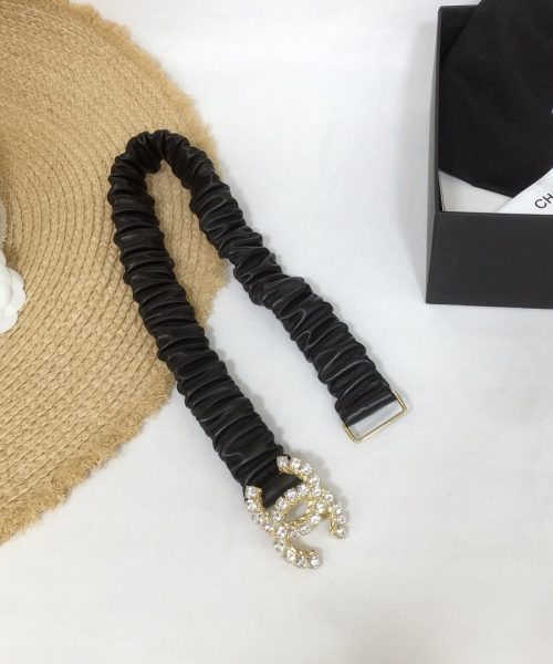 1:1 Replica Chanel Belt With Double C Buckle Black With Gold-Toned Metal and Strass Hardware Women Belt