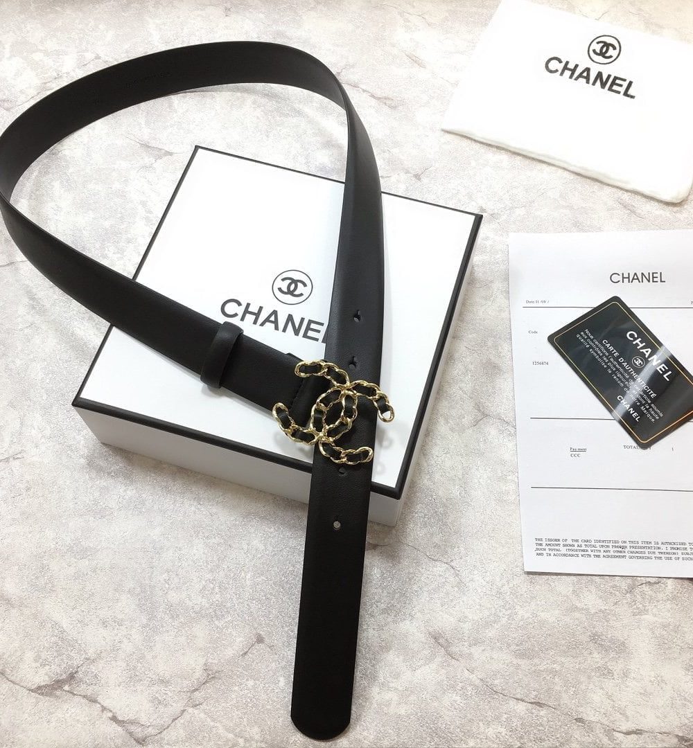 1:1 Replica Chanel Belt With Double C Buckle Black with Mini Gold mix Black Hardware Women Belt