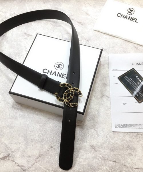 1:1 Replica Chanel Belt With Double C Buckle Black with Mini Gold mix Black Hardware Women Belt