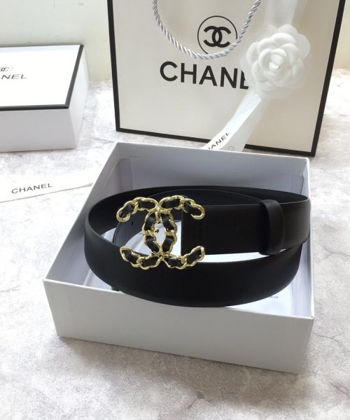 1:1 Replica Chanel Belt With Double C Buckle Black with Mini Gold mix Black Hardware Women Belt