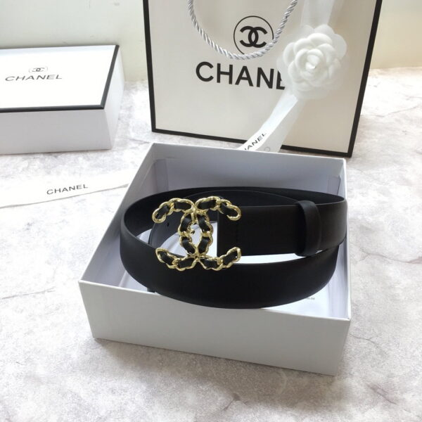 1:1 Replica Chanel Belt With Double C Buckle Black with Mini Gold mix Black Hardware Women Belt