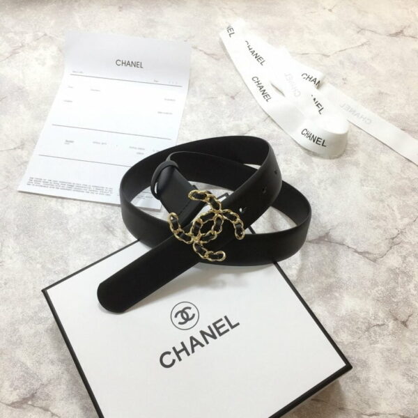 1:1 Replica Chanel Belt With Double C Buckle Black with Mini Gold mix Black Hardware Women Belt