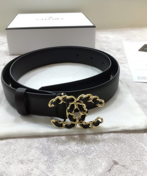 1:1 Replica Chanel Belt With Double C Buckle Black with Mini Gold mix Black Hardware Women Belt