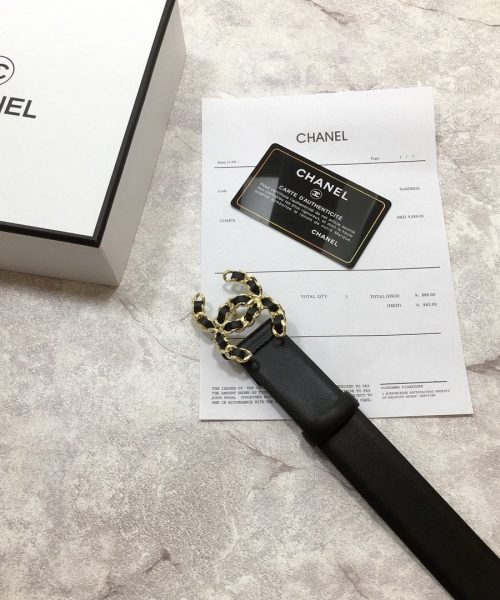 1:1 Replica Chanel Belt With Double C Buckle Black with Mini Gold mix Black Hardware Women Belt