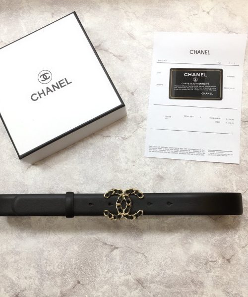 1:1 Replica Chanel Belt With Double C Buckle Black with Mini Gold mix Black Hardware Women Belt
