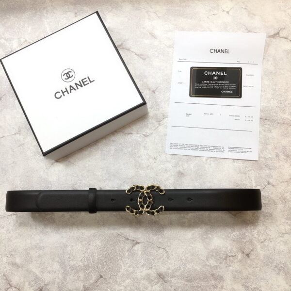 1:1 Replica Chanel Belt With Double C Buckle Black with Mini Gold mix Black Hardware Women Belt