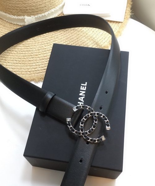 1:1 Replica Chanel Belt With Double C Buckle Black with Silver mix Black Hardware Women Belt