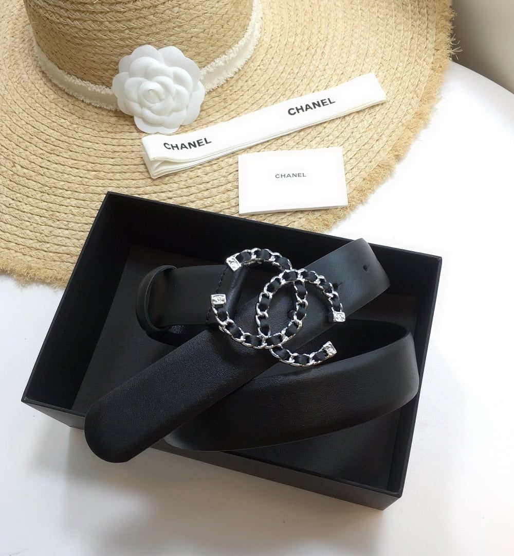 1:1 Replica Chanel Belt With Double C Buckle Black with Silver mix Black Hardware Women Belt