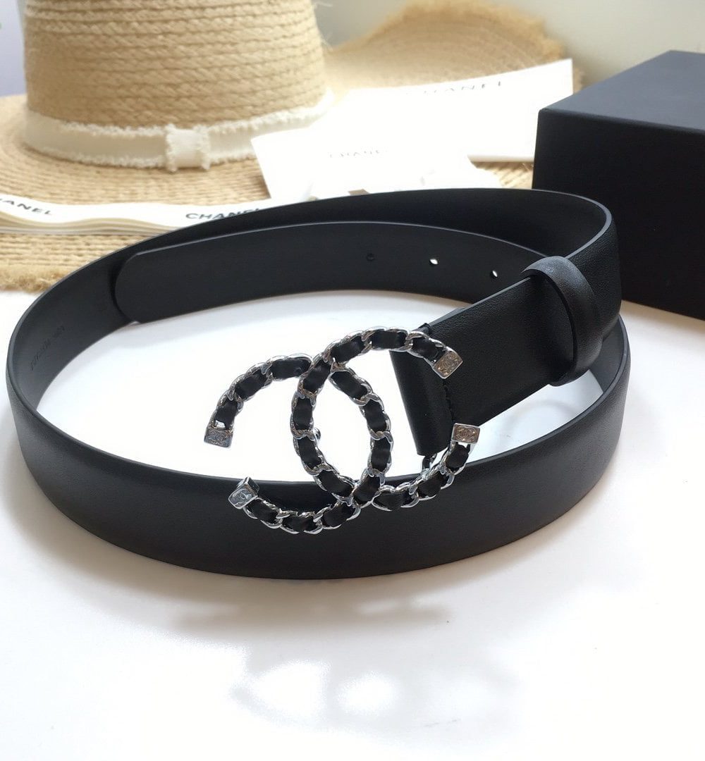 1:1 Replica Chanel Belt With Double C Buckle Black with Silver mix Black Hardware Women Belt