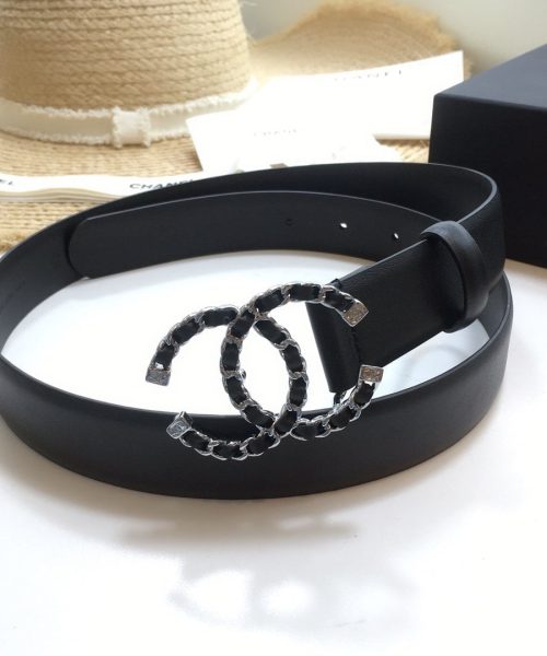 1:1 Replica Chanel Belt With Double C Buckle Black with Silver mix Black Hardware Women Belt