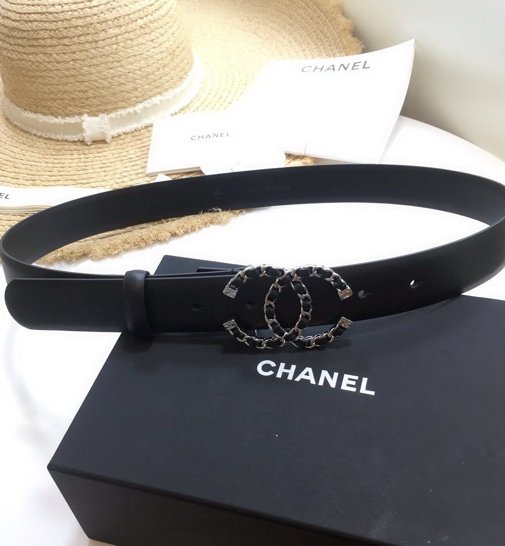 1:1 Replica Chanel Belt With Double C Buckle Black with Silver mix Black Hardware Women Belt
