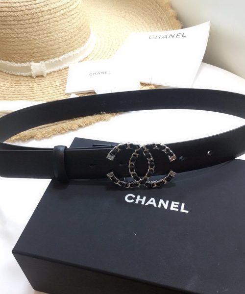 1:1 Replica Chanel Belt With Double C Buckle Black with Silver mix Black Hardware Women Belt
