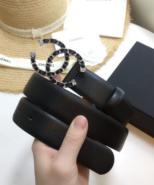 1:1 Replica Chanel Belt With Double C Buckle Black with Silver mix Black Hardware Women Belt