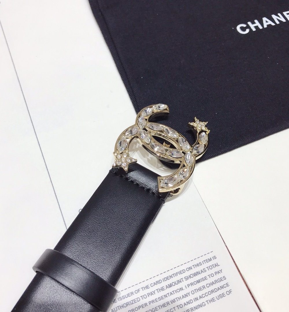 1:1 Replica Chanel Belt With Double C Buckle Black With Star-Silver-Toned Hardware Women Belt