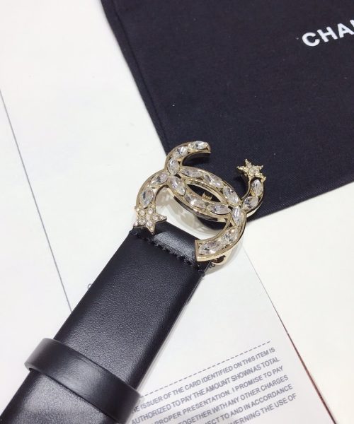 1:1 Replica Chanel Belt With Double C Buckle Black With Star-Silver-Toned Hardware Women Belt