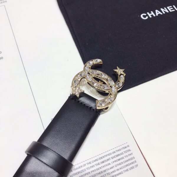 1:1 Replica Chanel Belt With Double C Buckle Black With Star-Silver-Toned Hardware Women Belt