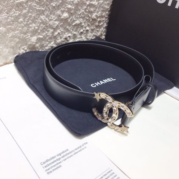 1:1 Replica Chanel Belt With Double C Buckle Black With Star-Silver-Toned Hardware Women Belt