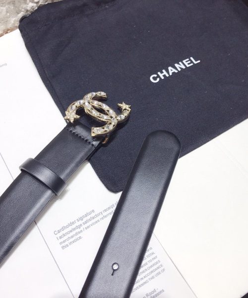 1:1 Replica Chanel Belt With Double C Buckle Black With Star-Silver-Toned Hardware Women Belt